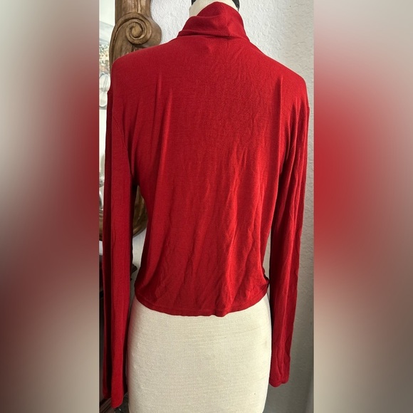 REORIA Women's Red Turtleneck Long Sleeve Ribbed Slim Fit - Picture 2 of 3